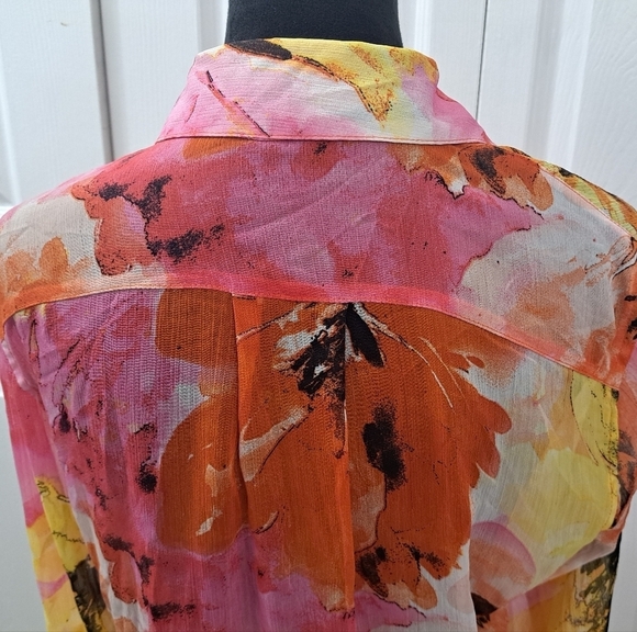 Fever Multi Colored Floral Sheer Blouse     Size M - Picture 4 of 12